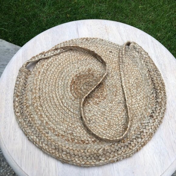 BOHO BRAIDED JUTE TOTE BAG Cross Body Natural Fibre Round Satchel Purse - Picture 2 of 6